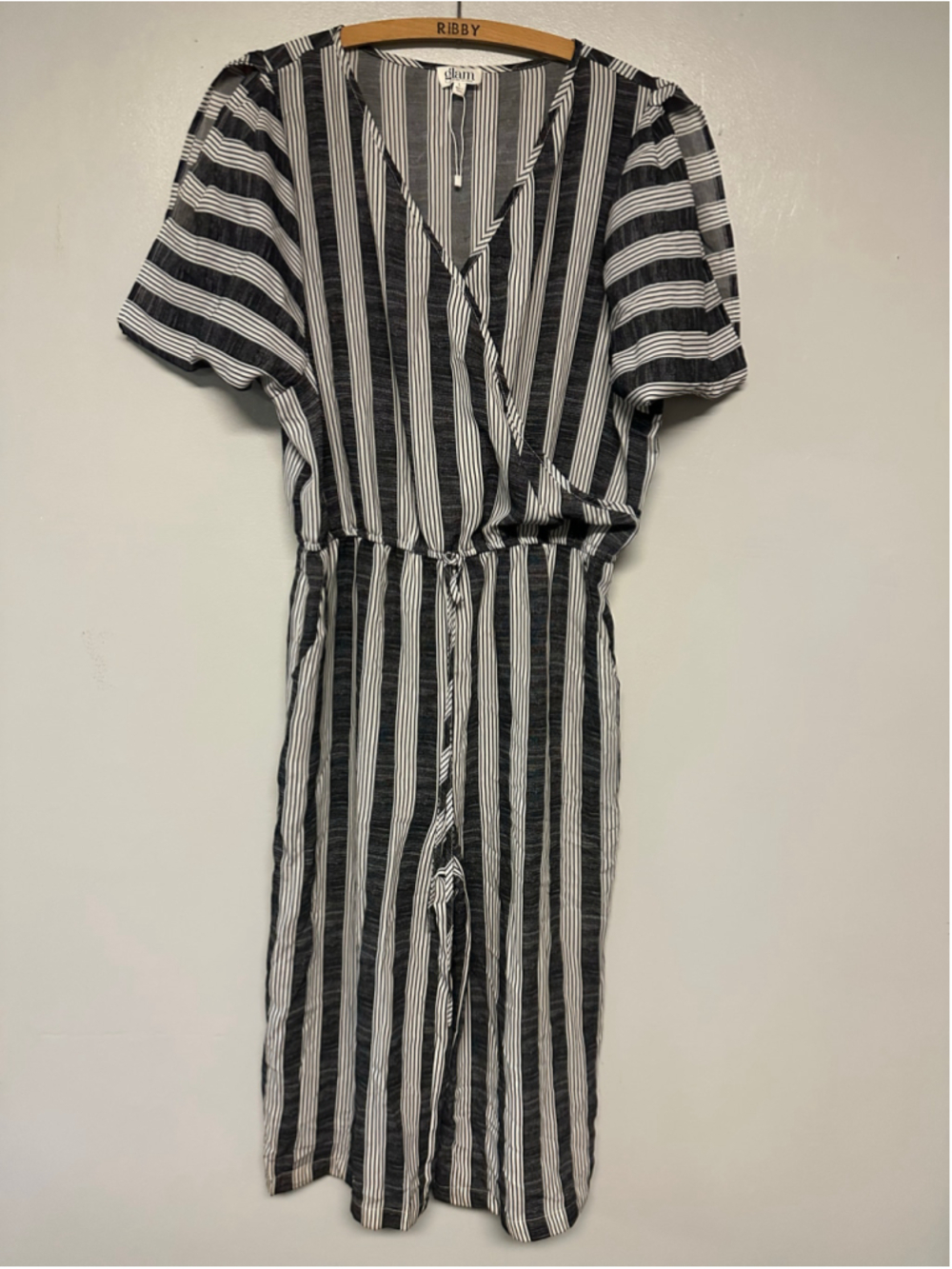 Glam Striped Jumpsuit Size Large Black and White